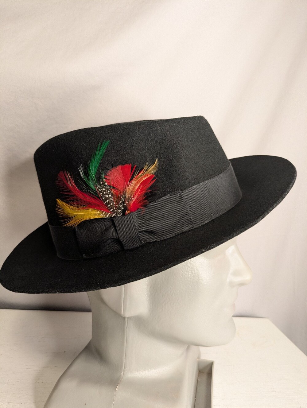Morris Designer Collection Men's Black Wool Fedora Feather Accent Size X Large